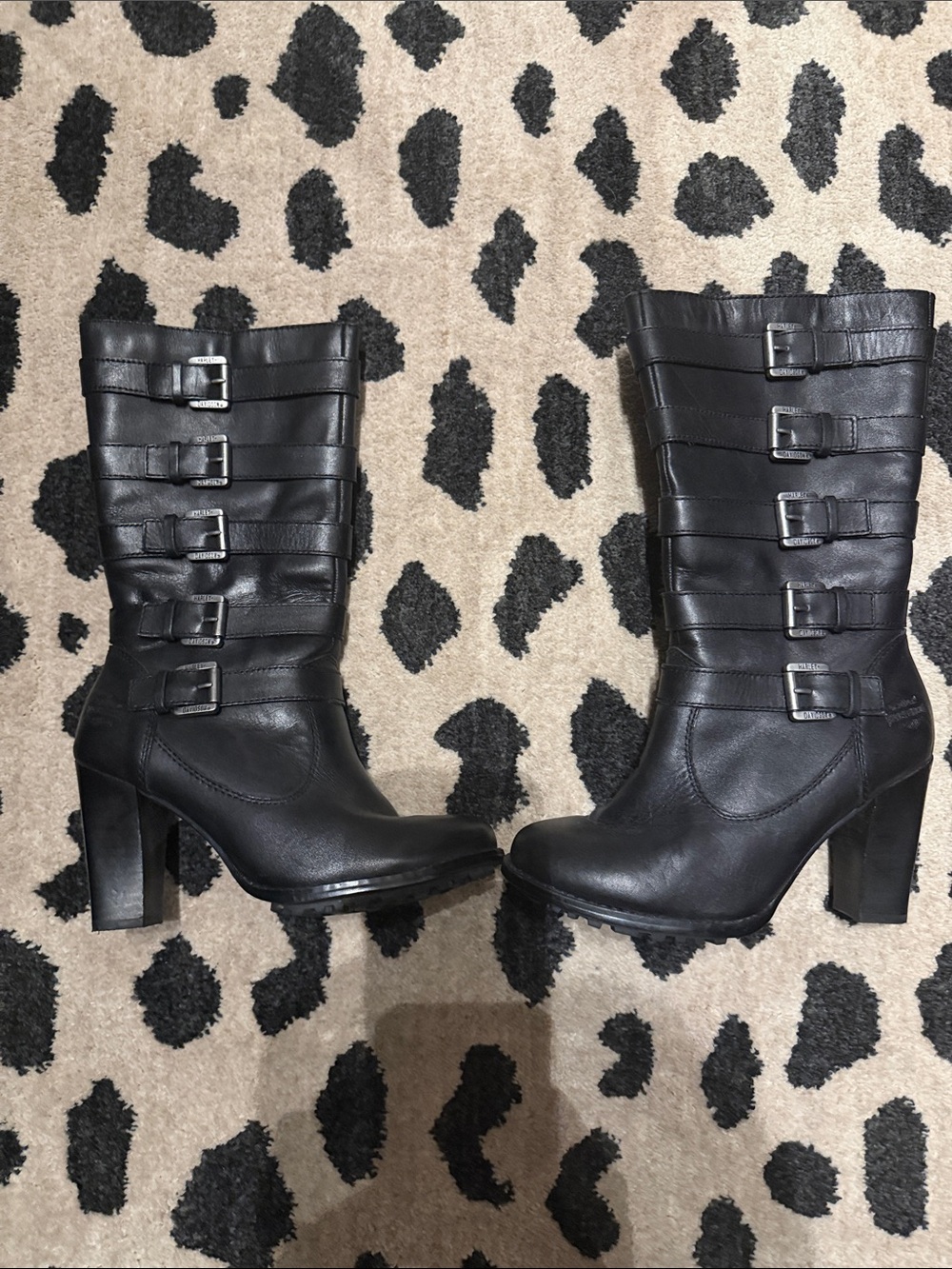 Harley-Davidson Black Mid-Calf Buckle Strap Heeled Boots - Women